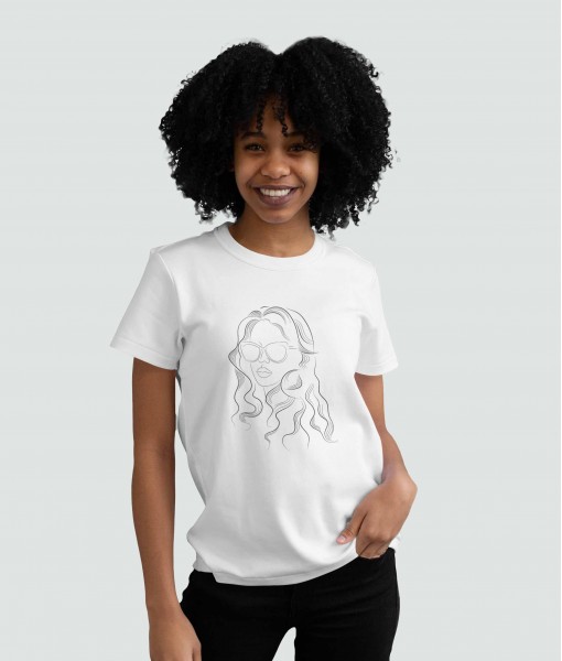 Дамска тениска с щампа Арт Line art woman with sunglasses